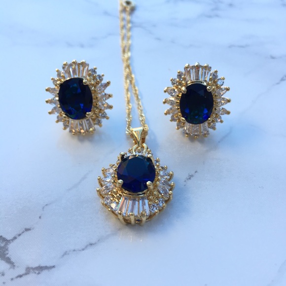 18kGoldFill Emerald Blue Zirconia Set - Picture 3 of 4